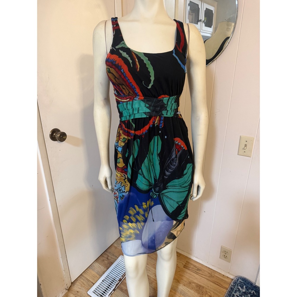 Desigual Black Mesh Sleeveless Art to Wear Butterfly Print Midi Dress S